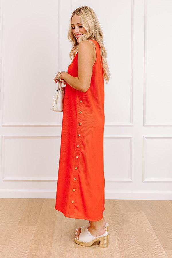 Santa Monica Chic Ribbed Midi Dress in Coral Product Image