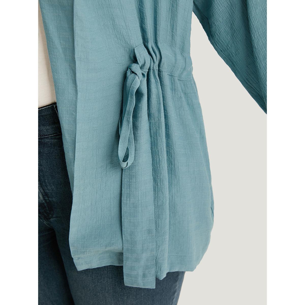 Plus Size Plain Suit Collar Drawstring Ties Kimono Women Cerulean At the Office Drawstring Belt Work Kimonos BloomChic 12/L Product Image