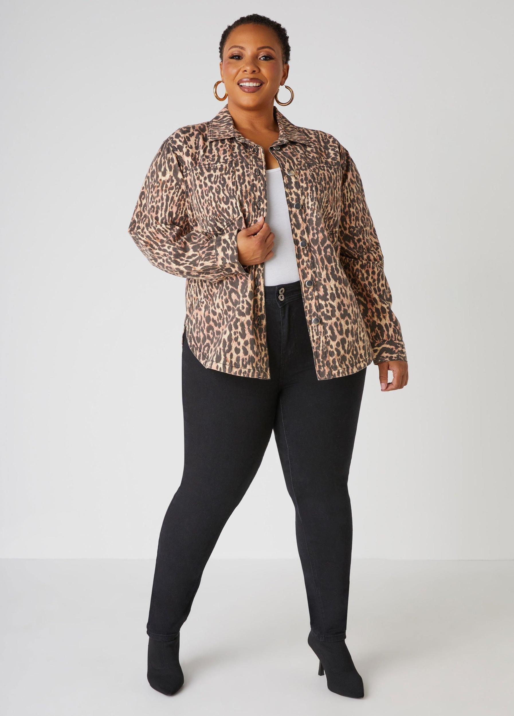Plus Size Leopard Cotton Twill Shirt Ashley Stewart Product Image