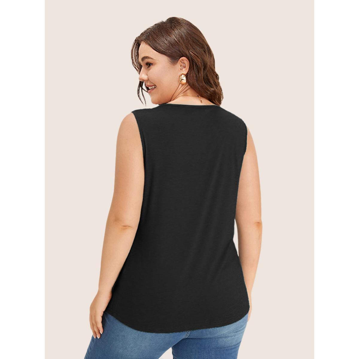 Plus Size Heather Plicated Detail Square Neck Tank Top Women Black Casual Non U-neck Everyday Tank Tops Camis BloomChic 12/L Product Image