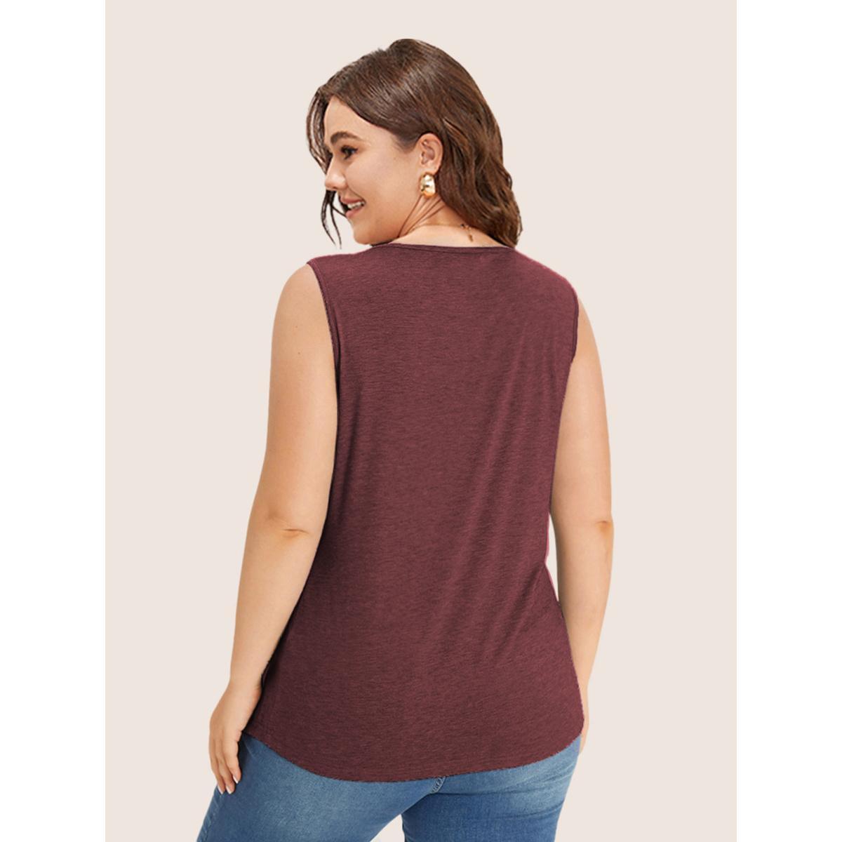 Plus Size Heather Plicated Detail Square Neck Tank Top Women Russet Casual Non U-neck Everyday Tank Tops Camis BloomChic 14-16/1X Product Image