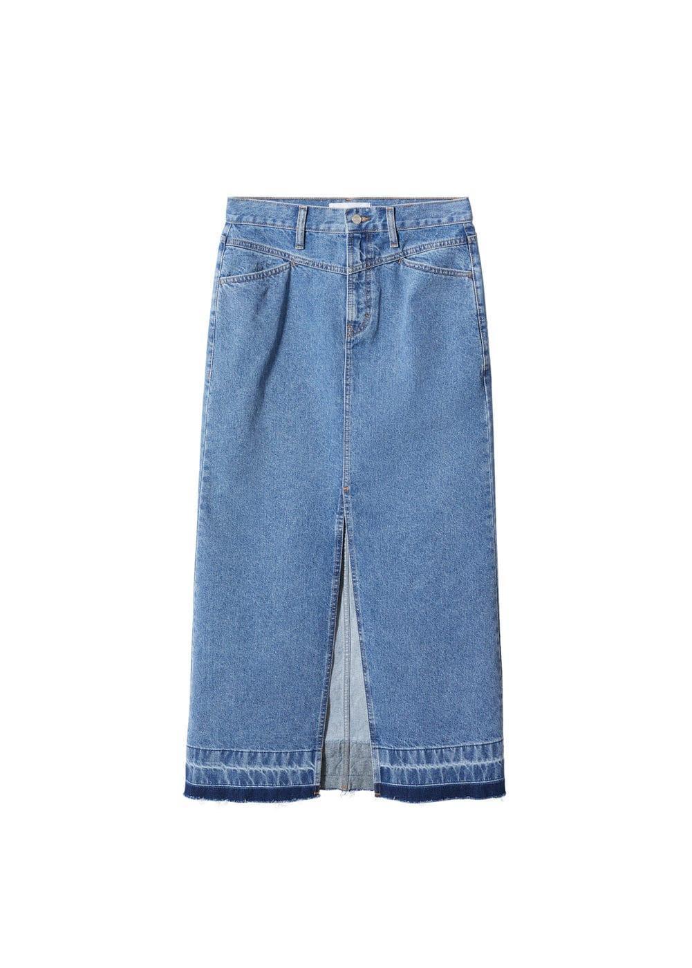 Mango raw hem detail denim maxi skirt Product Image