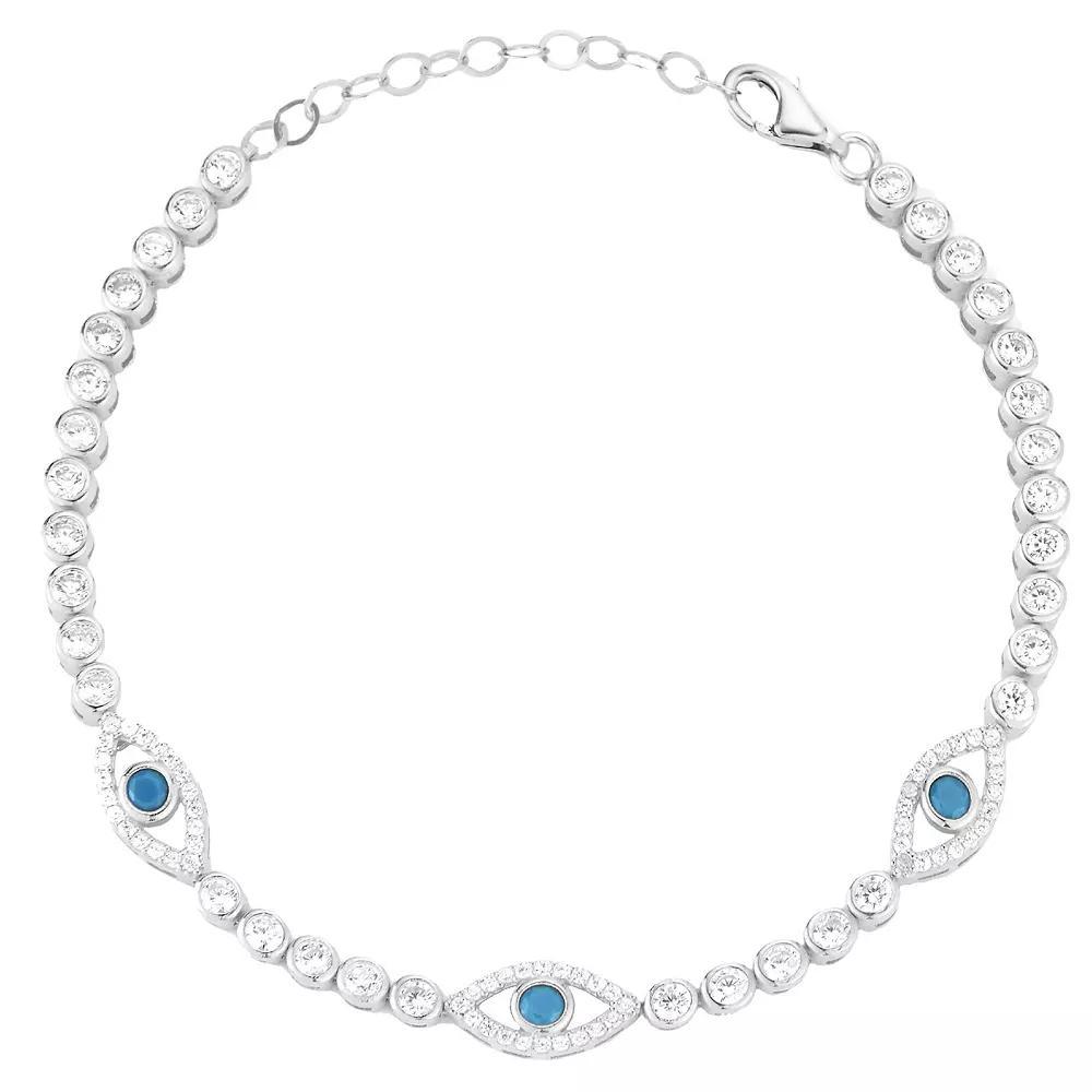 Sunkissed Sterling Cubic Zirconia Evil Eye Tennis Bracelet, Women's, Size: 7", Silver Tone Product Image