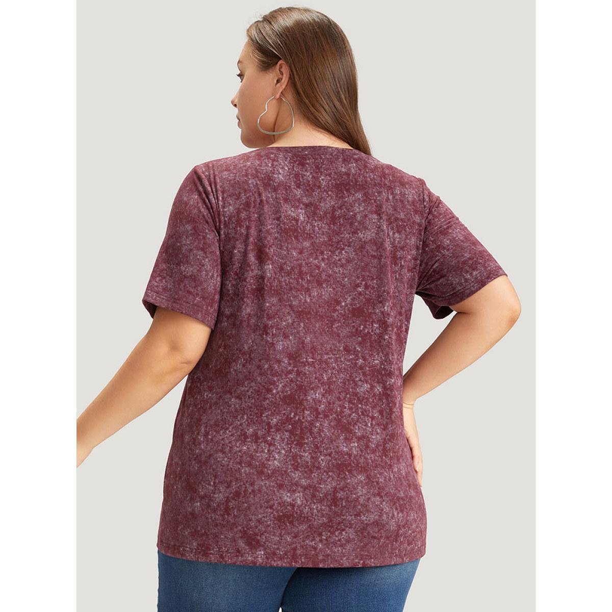 Plus Size Plain Letter Print Vintage T-shirt Burgundy Women Casual Printed Letter Dailywear T-shirts BloomChic 28/5X Product Image
