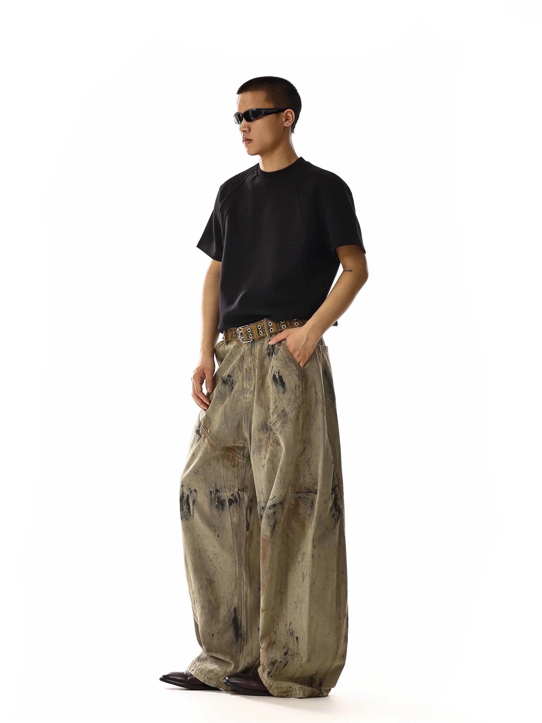 RT No. 18126 GRAFFITI LIGHT BROWN STRAIGHT PANTS Product Image