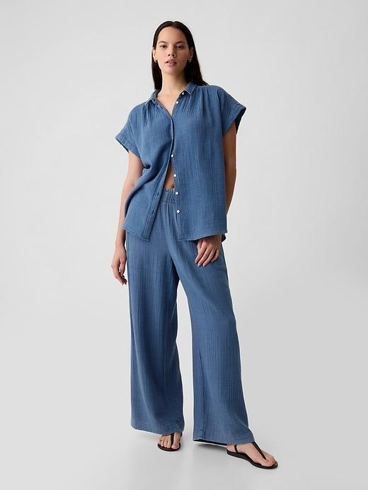 High Rise Crinkle Gauze Wide-Leg Pants Product Image