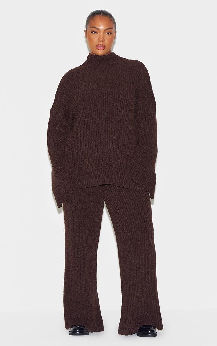 Plus Chocolate Rib Boucle Knit Oversized Sweater Product Image