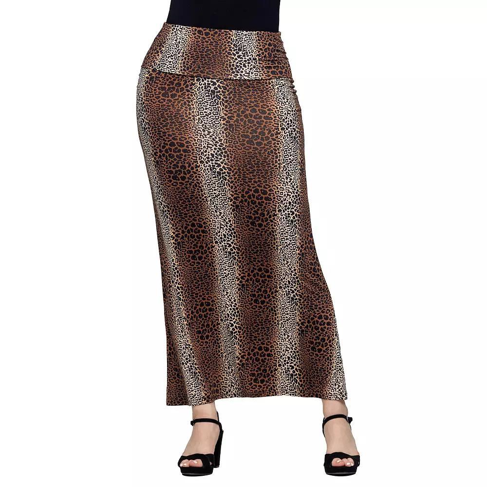 Women's 24Seven Comfort Apparel Animal Print Foldover Waist Maxi Skirt, Size: Medium, Red Team Product Image