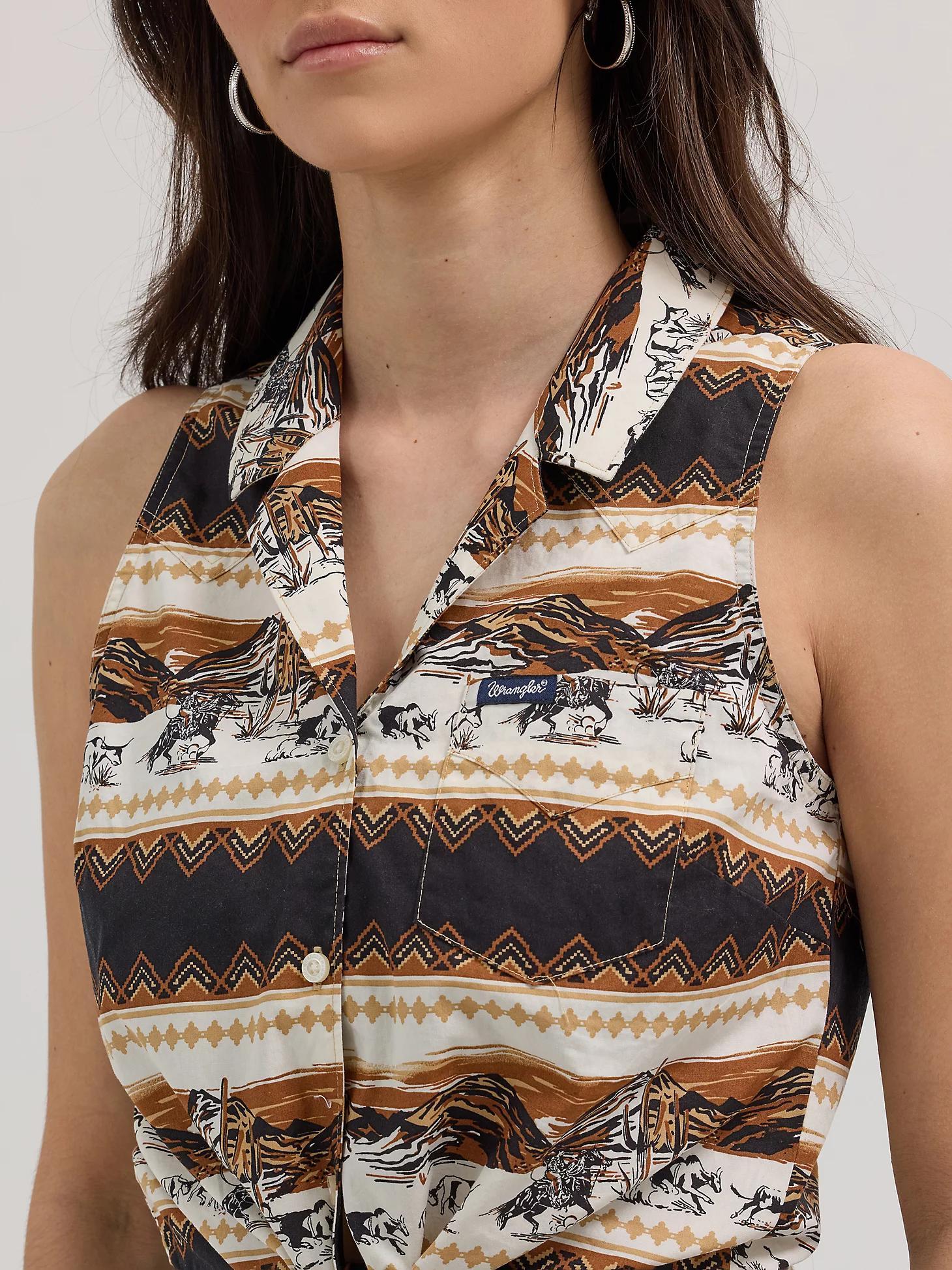 Women's Bold Printed Sleeveless Tie Front Shirt | Women's TOPS | Wrangler® Product Image