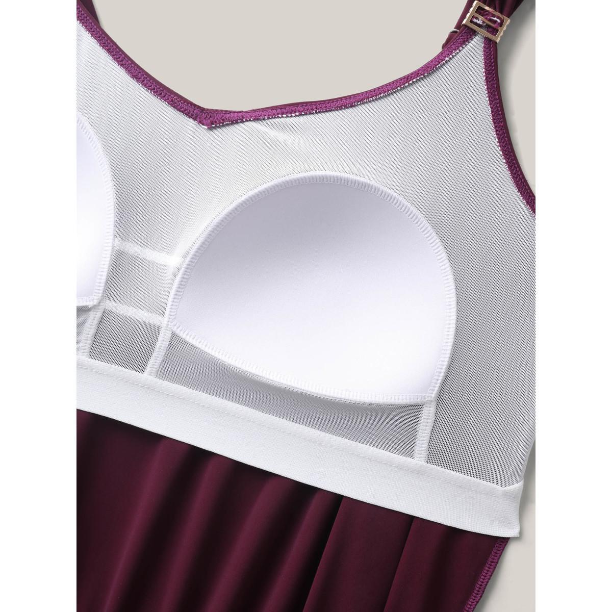 Plus Size Plain Pockets Adjustable One-Piece Swimsuit Women's Swimwear Plum Beach Gathered Curve Bathing Suits High stretch One Pieces BloomChic 10/M Product Image