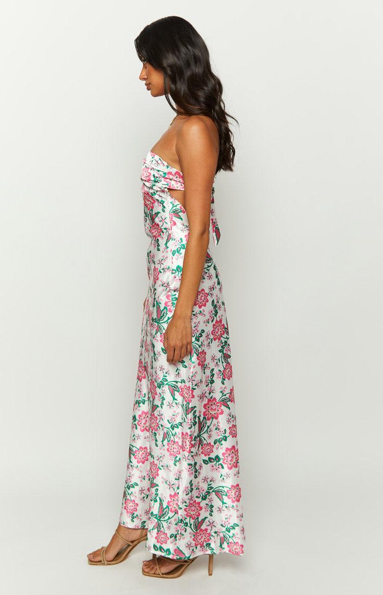 Astra Strapless Floral Satin Midi Dress Product Image