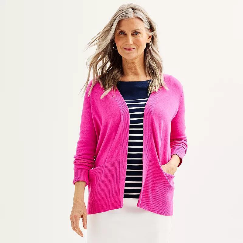 Petite Croft & Barrow Open-Front Cardigan with Pockets, Womens Product Image