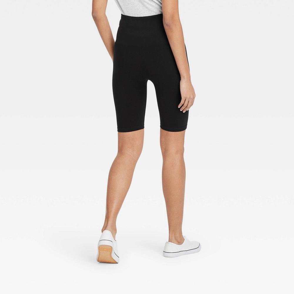 Women's High-Waist Seamless 7" Inseam Bike Shorts - A New Day™ Black S/M: Midweight, Stretch Jersey Product Image