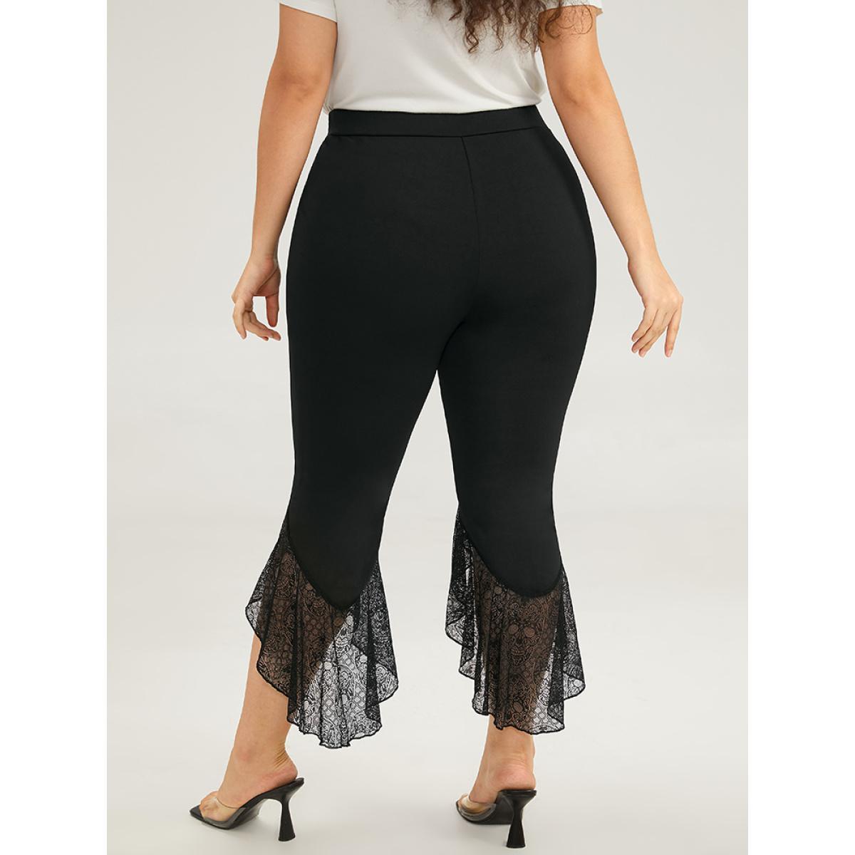 Plus Size Halloween Lace Patchwork Arc Hem Bootcut Pants Women Black Elegant Bootcut High Rise Festival-Halloween Pants BloomChic 26/4X Product Image