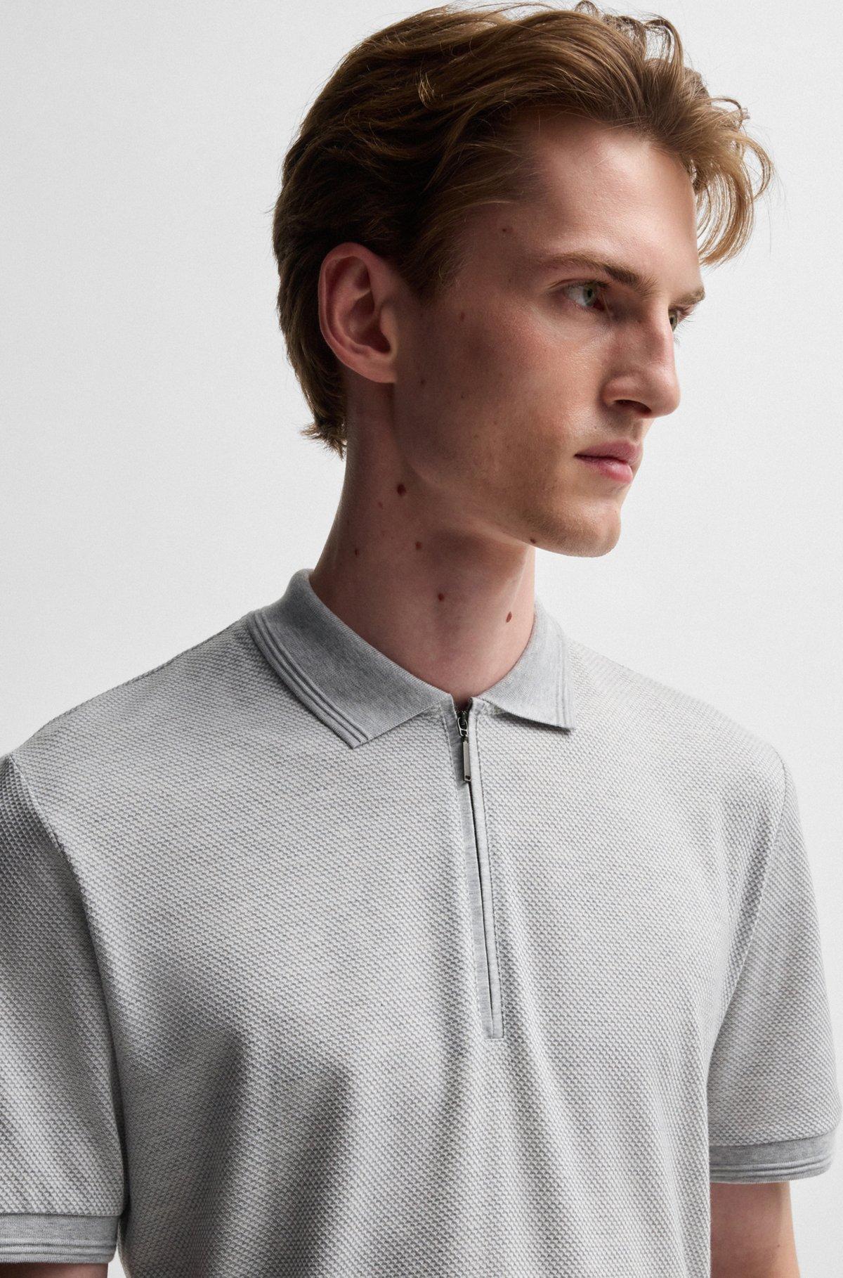 Zip-neck polo shirt in cotton and silk Product Image