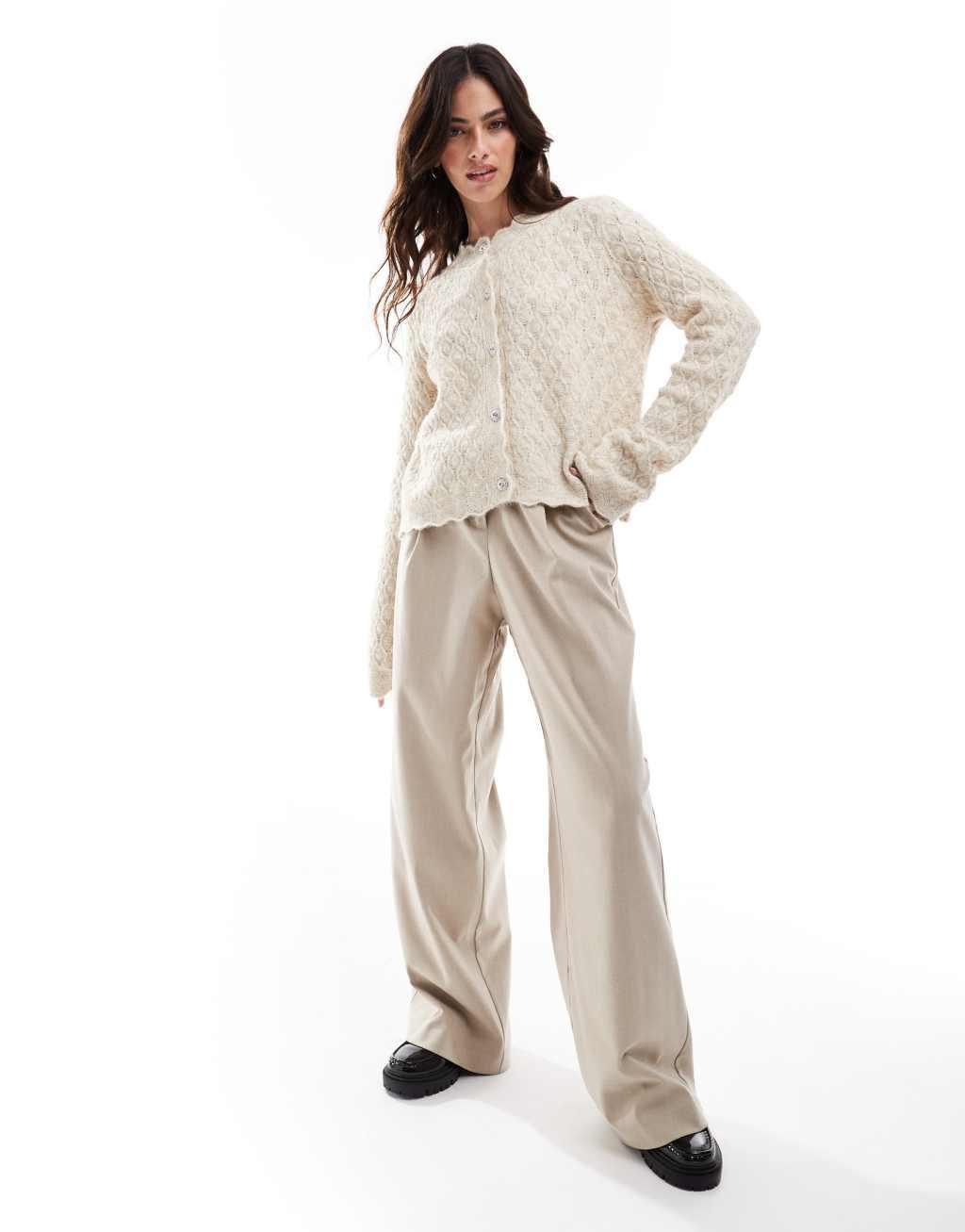 VERO MODA AWARE textured scalloped cardigan in cream Product Image