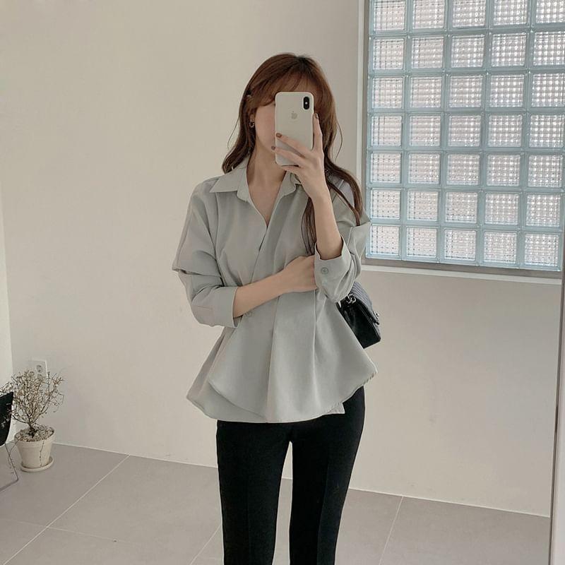 Long-Sleeve Asymmetrical Plain Shirt Product Image