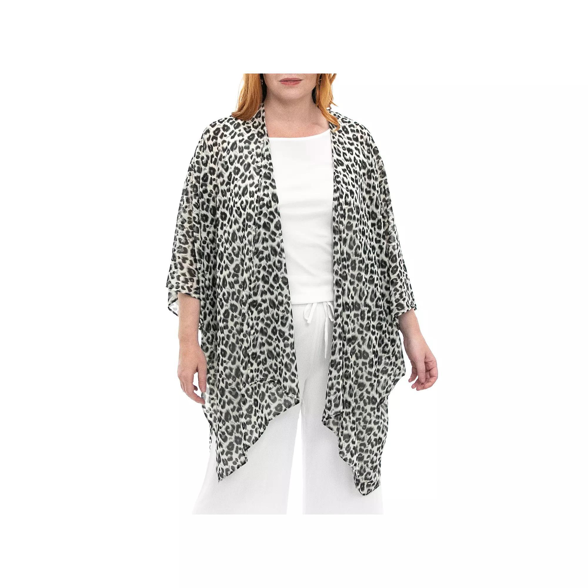 Women's Nina Leonard Floral Open-Front Kimono, Grey Team Product Image