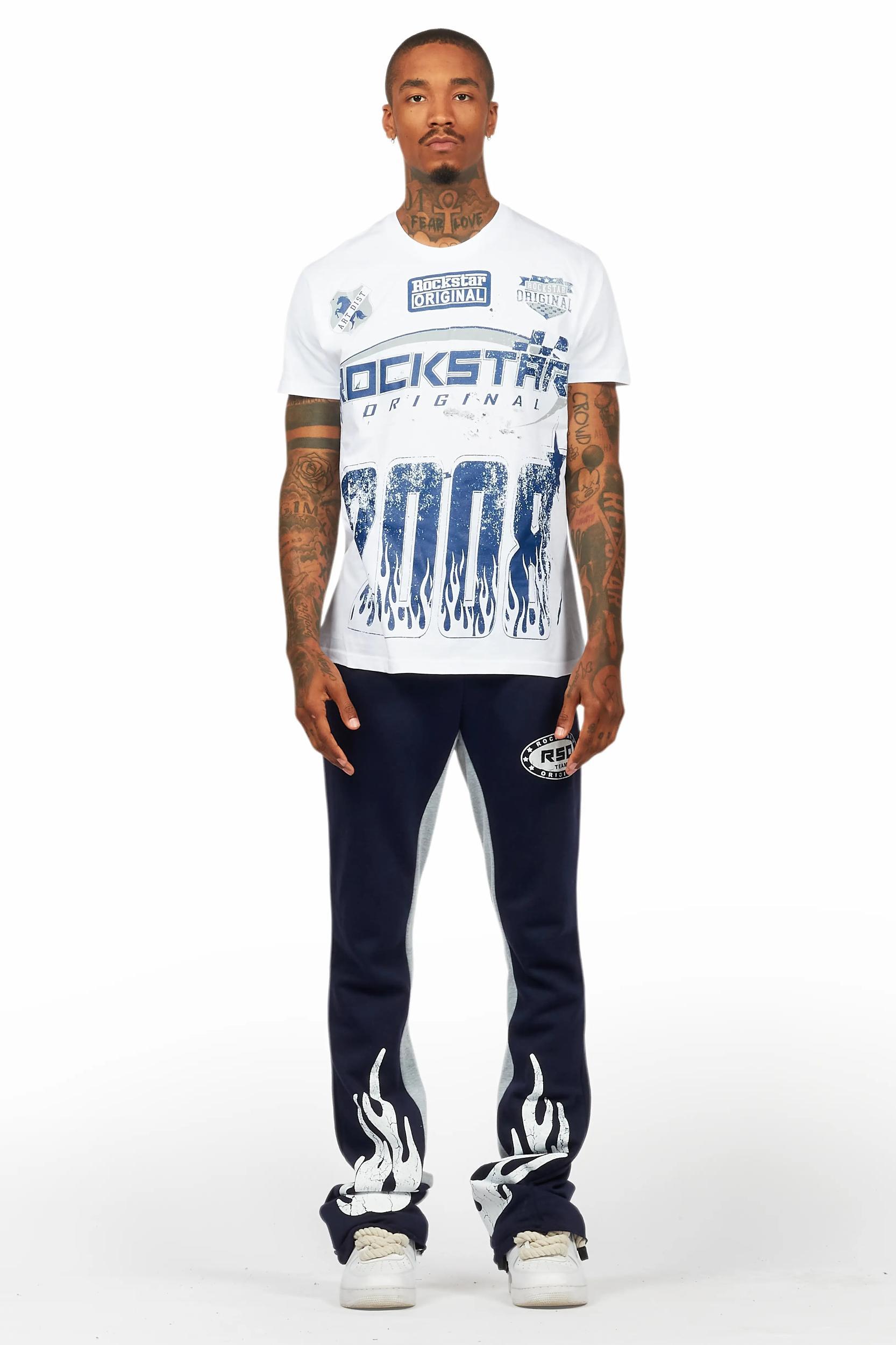Amos White/Navy T-Shirt/Stacked Baggy Track Pant Set Male Product Image