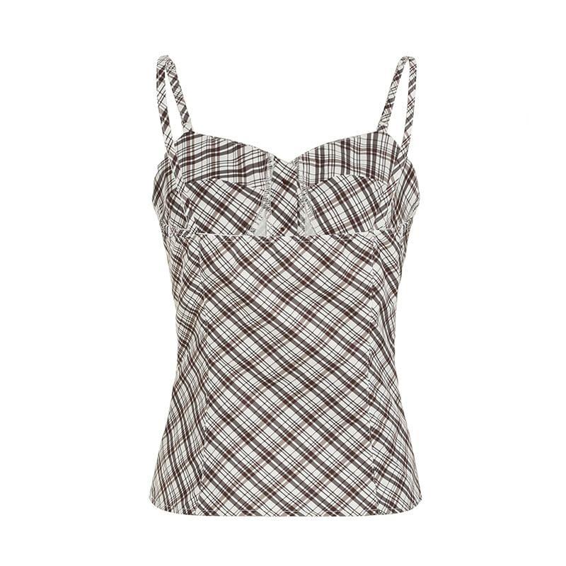 V-Neck Plaid Cami Top Product Image