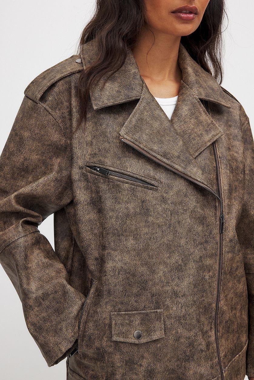Washed Out Pu Biker Jacket Product Image