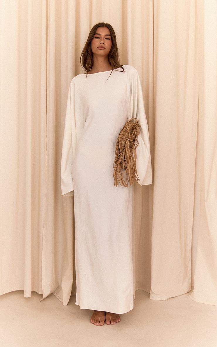 Cream Floaty Woven Flared Sleeve Maxi Dress Product Image