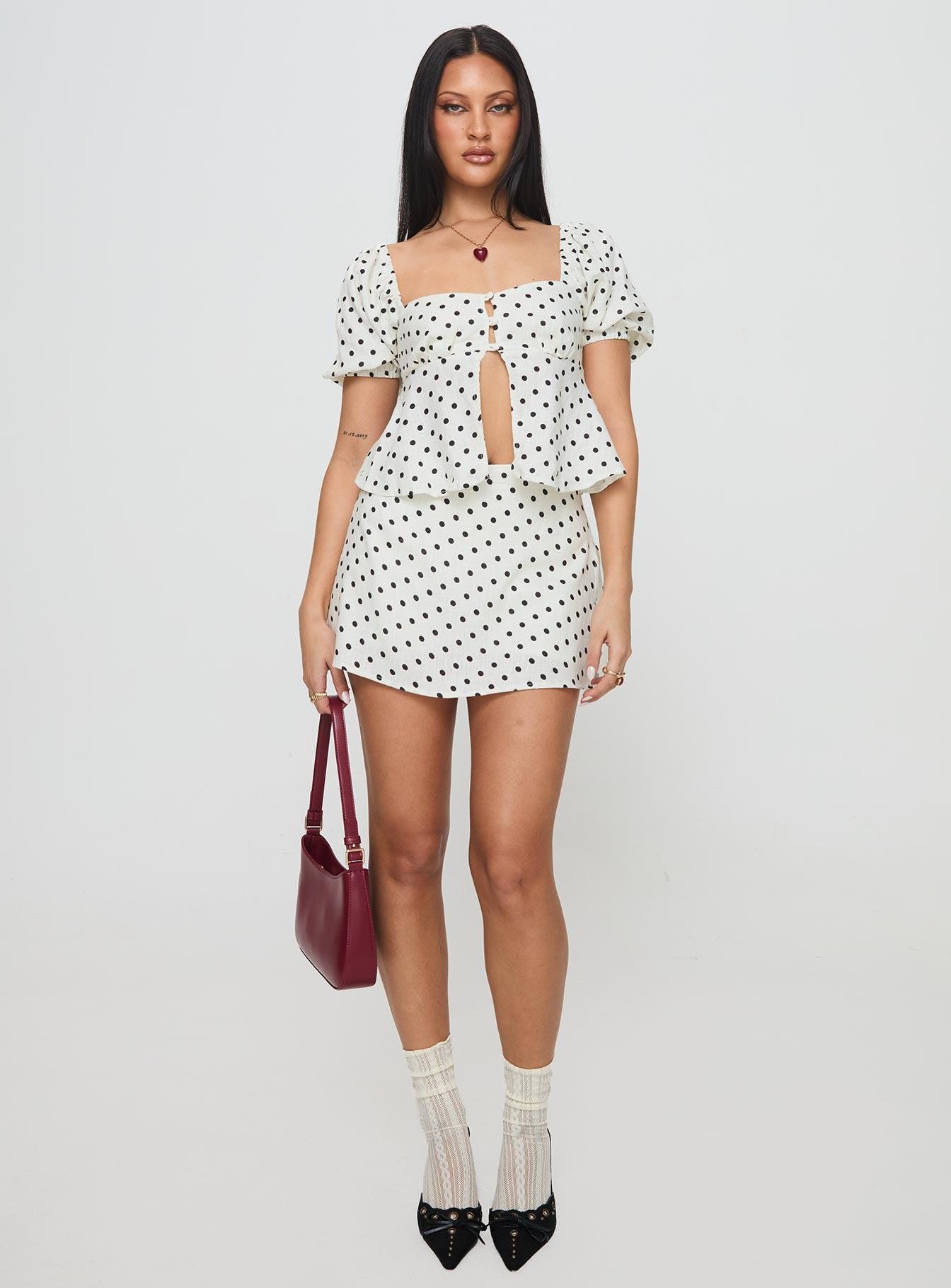 Passionfruit Linen Blend Top Cream/Black Polka Dot Product Image