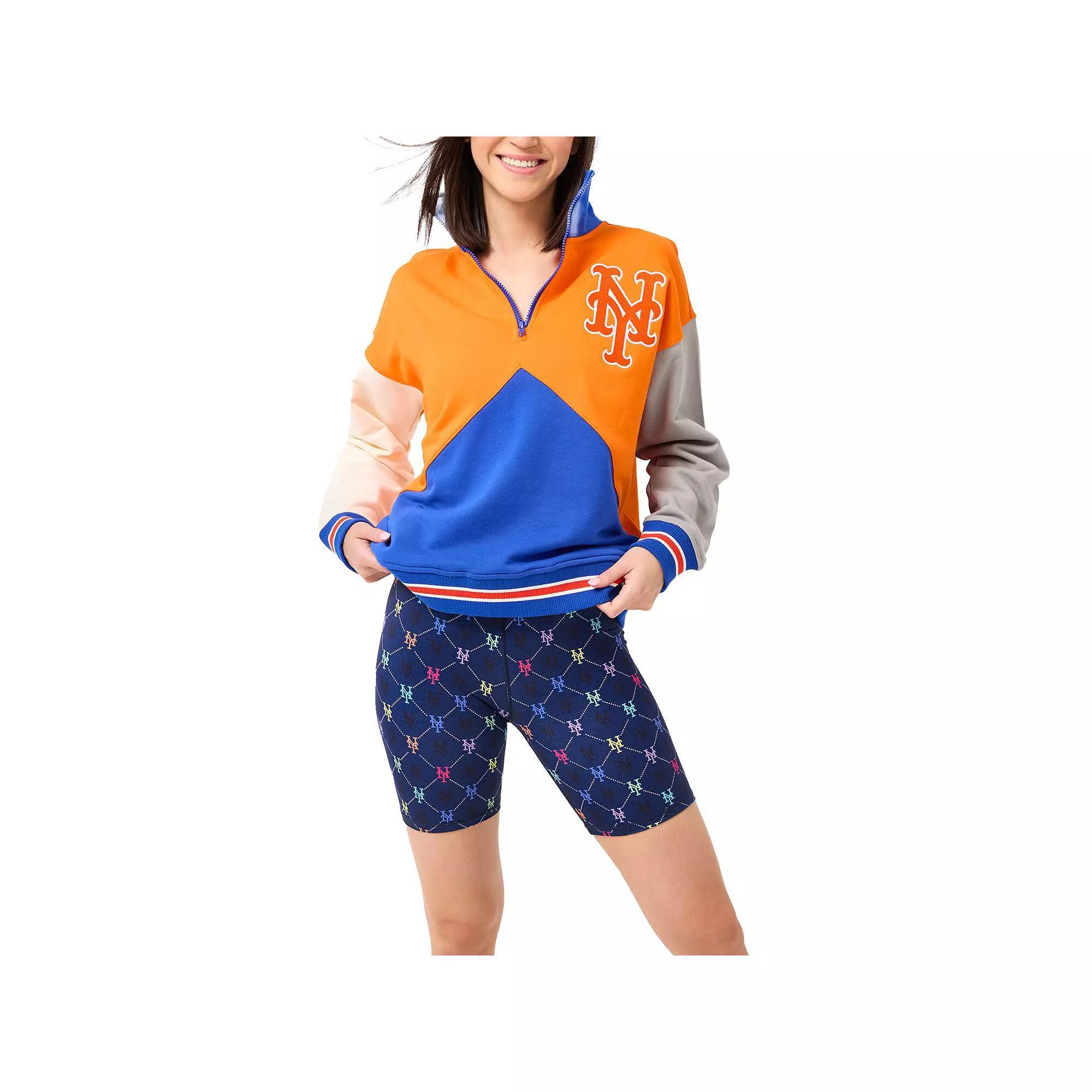 Women's Terez Orange/Blue New York Mets Classic Colorblock Quarter-Zip Sweatshirt, Size: Medium Product Image