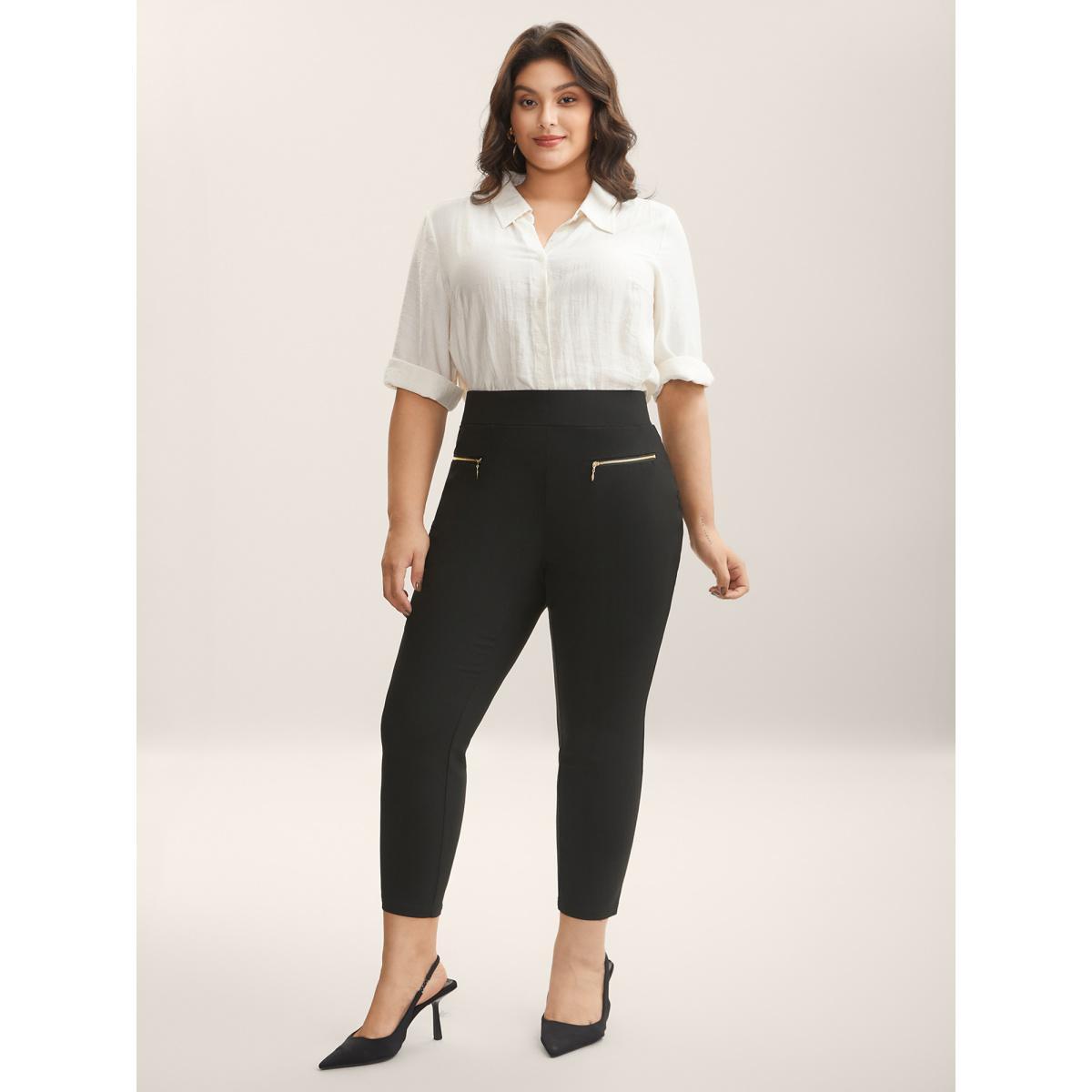 Plus Size Pull-On Skinny-Fit Pockets Pants Women Black At the Office Skinny Mid Rise Work Pants BloomChic 10/M Product Image