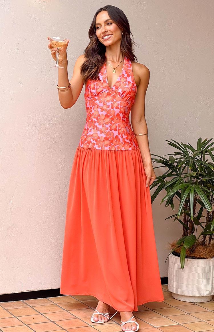 Roxanne Orange Floral Maxi Dress Product Image