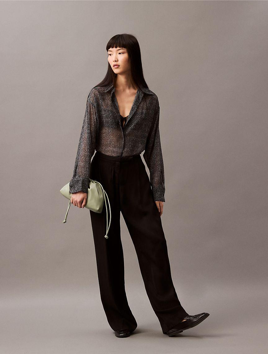 Chiffon Printed Relaxed Button-Down Shirt Product Image