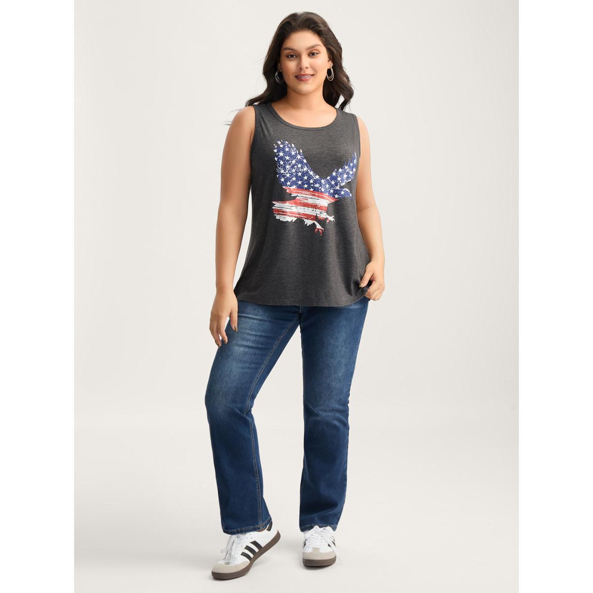 Plus Size Stars and Stripes Curvy Hem Tank Top Women DimGray Non Round Neck Everyday-Casual Tank Tops Camis BloomChic 28/5X Product Image