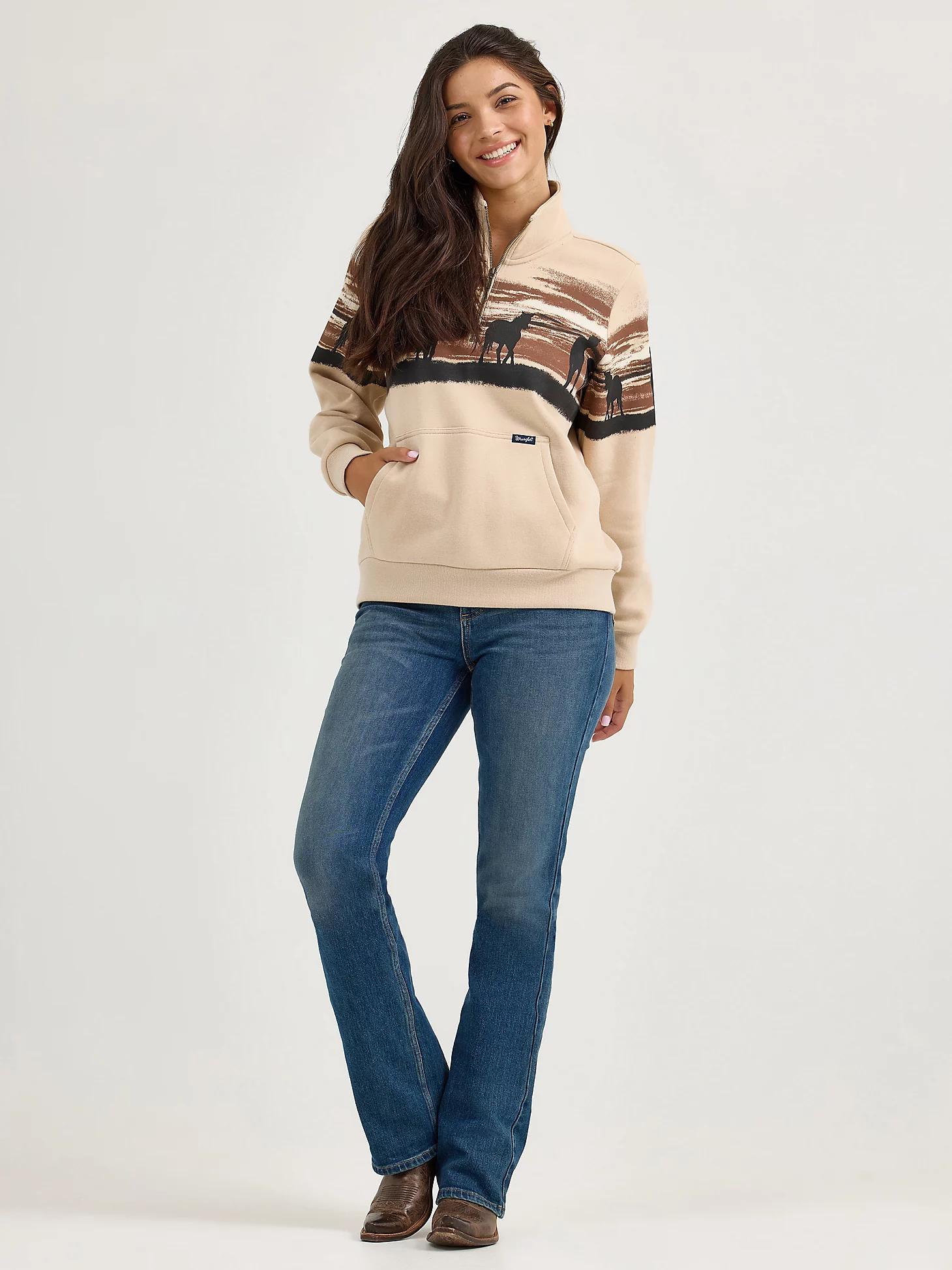 Women's Western Quarter Zip Sweatshirt in Cream Product Image