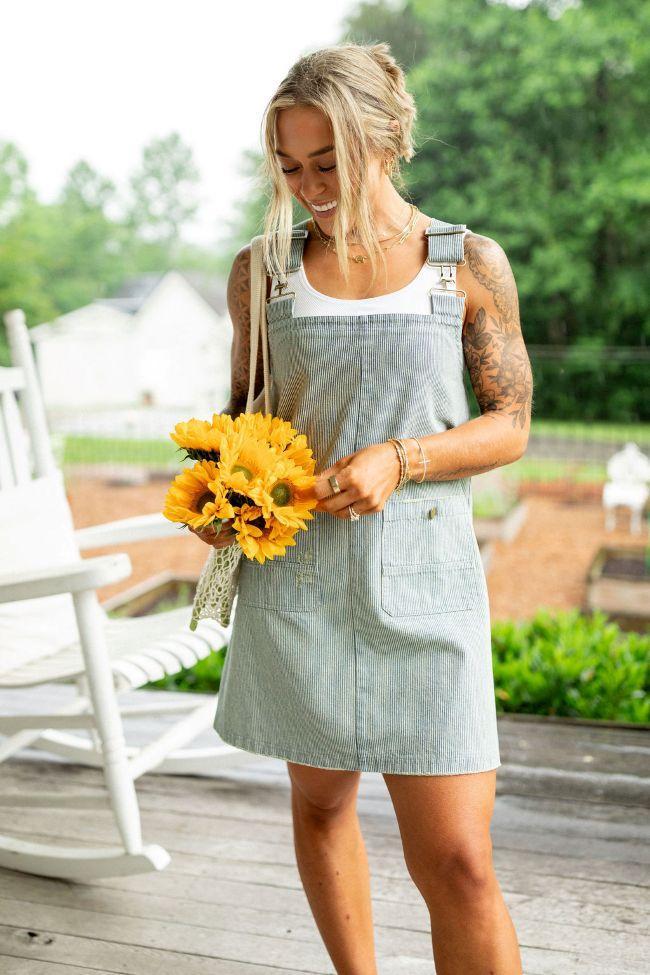 The Shelley Striped Overall Dress Holley Gabrielle X Pink Lily Product Image