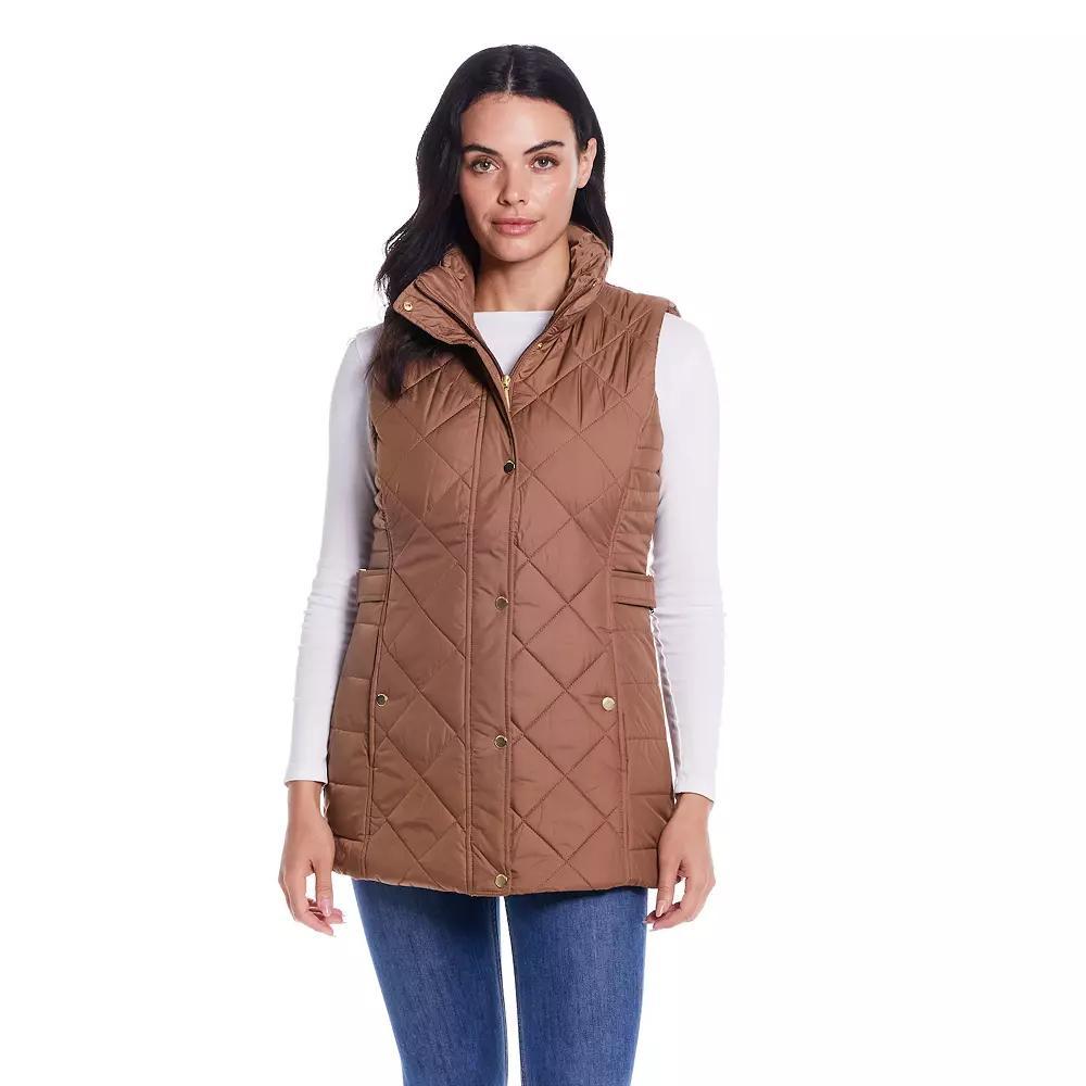 Women's Weathercast Quilted Longline Vest, Size: Large, Latte Product Image