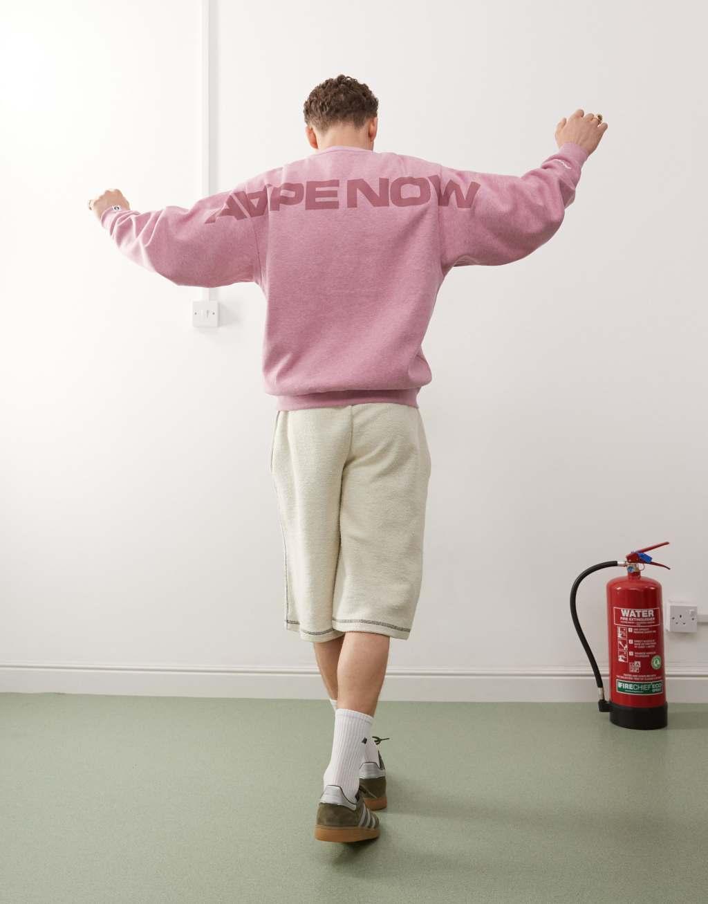 Aape By A Bathing Ape heart crew neck sweat in pink Product Image