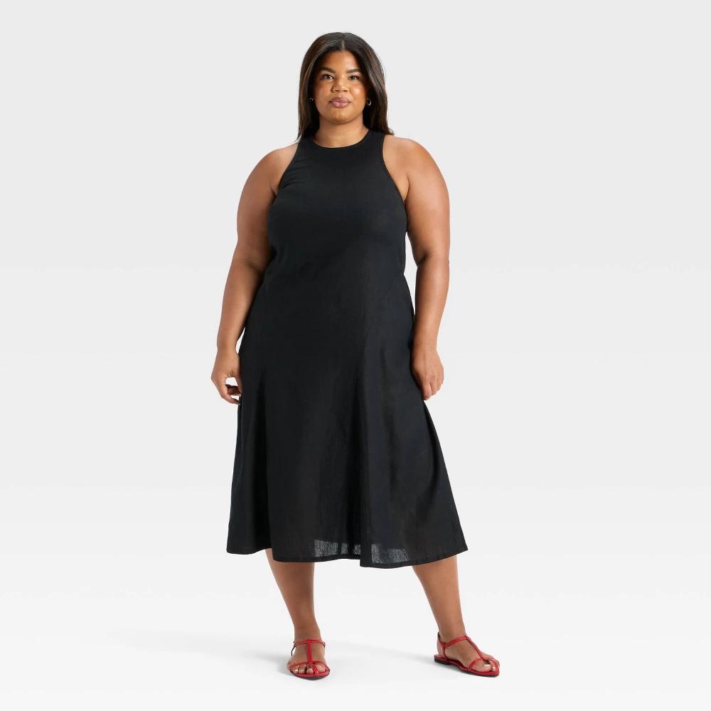 Women's Racerback Linen Midi A-Line Dress - Future Collective Black Product Image