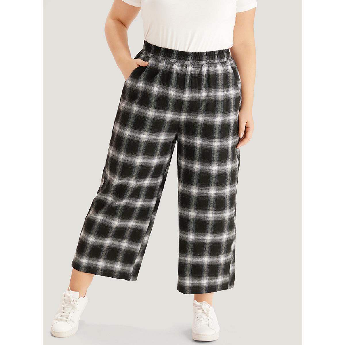 Plaid Elastic Waist Pocket High Rise Sweatpants Black Plus Size Women Casual Dailywear Elastic Waist 28/5X Bloomchic Product Image