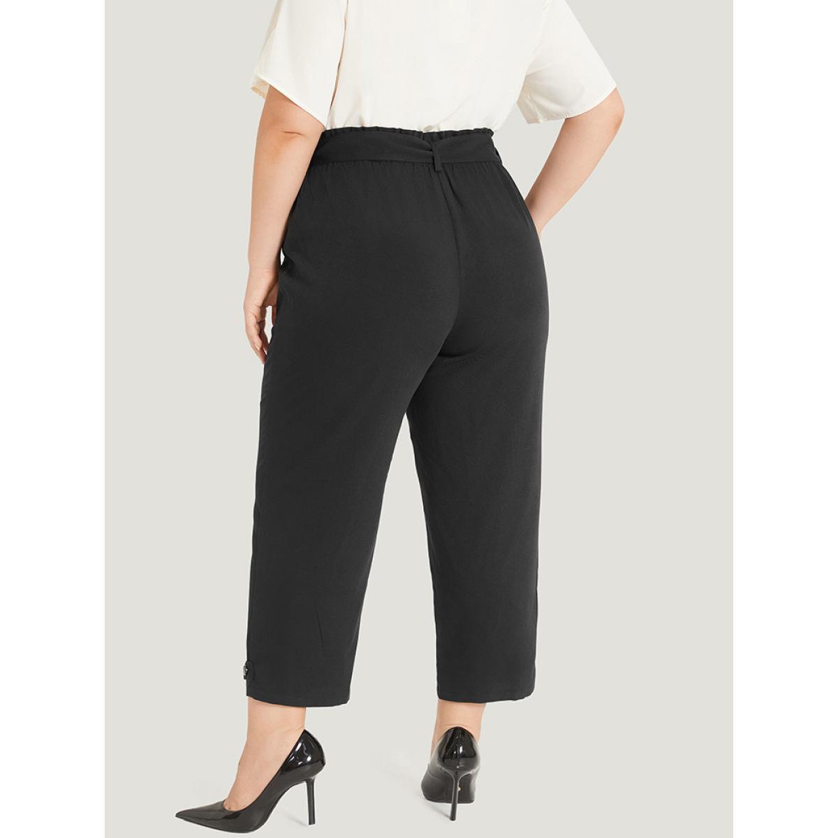 Plus Size Supersoft Essentials Solid Pocket Buckle Detail Pants Women Black Office Straight Leg High Rise Work Pants BloomChic 12/L Product Image
