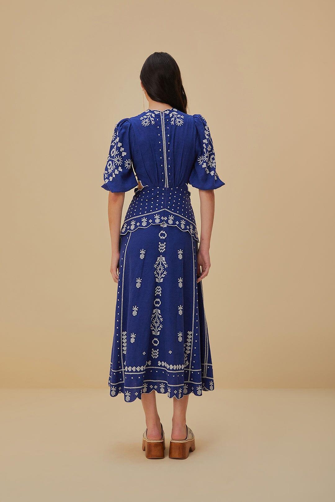 Navy Blue Embroidered Cut-Out Midi Dress, NAVY BLUE / XXS Product Image