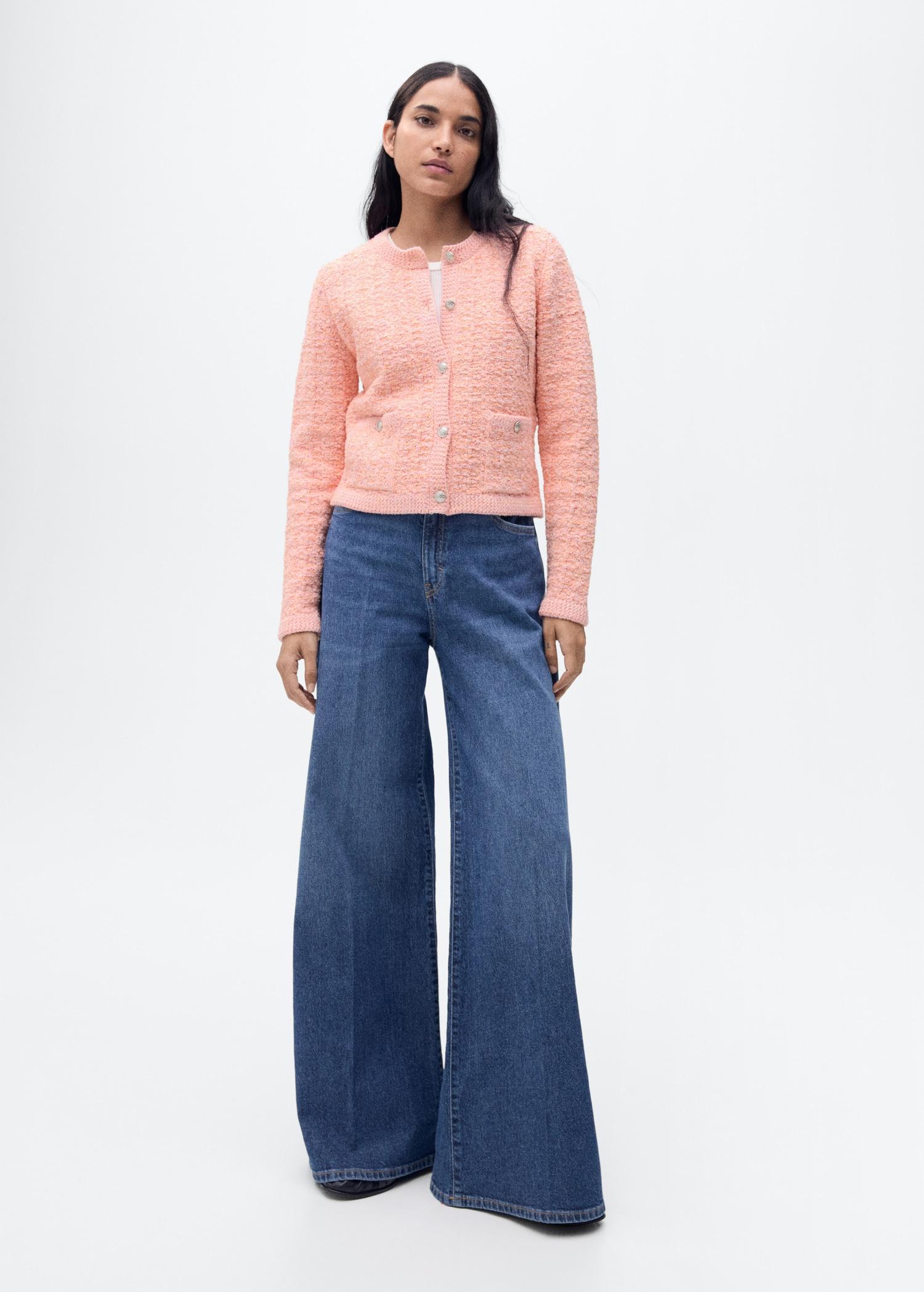 Tweed-effect jacket with jewel buttons - Women | MANGO USA Product Image