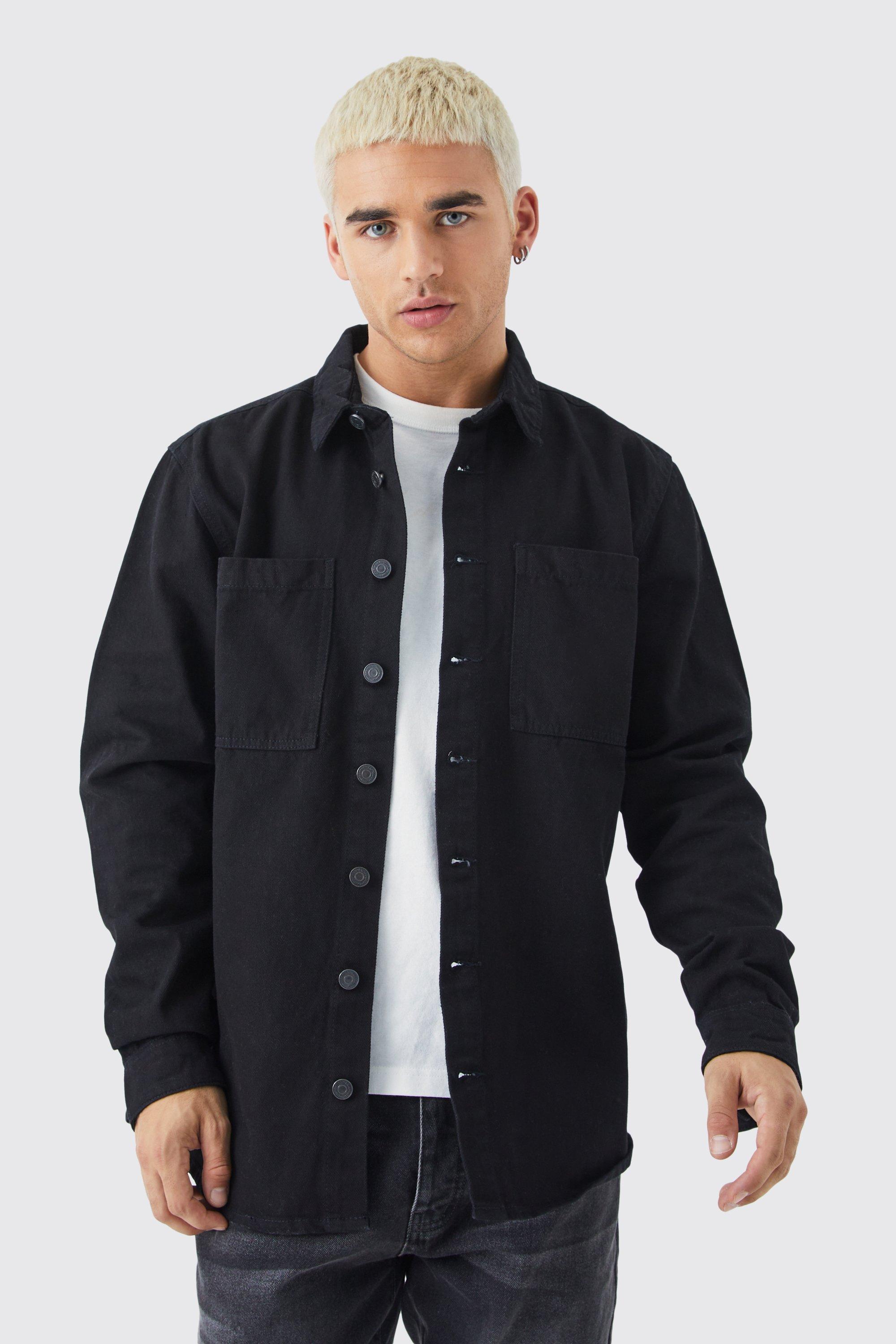 Mens Blue Long Sleeve Denim Overshirt, Blue Product Image