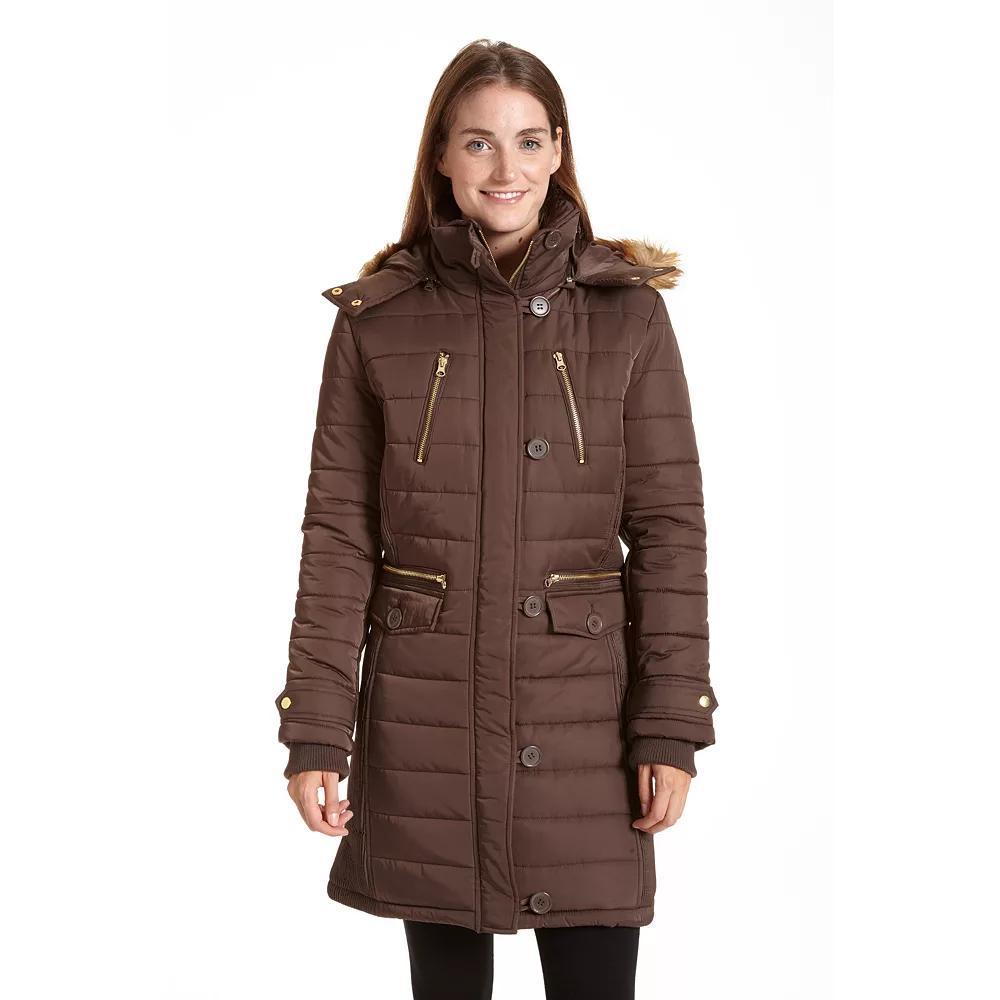 Women's Excelled Long Hooded Puffer Jacket, Size: Medium, Cappucino Product Image