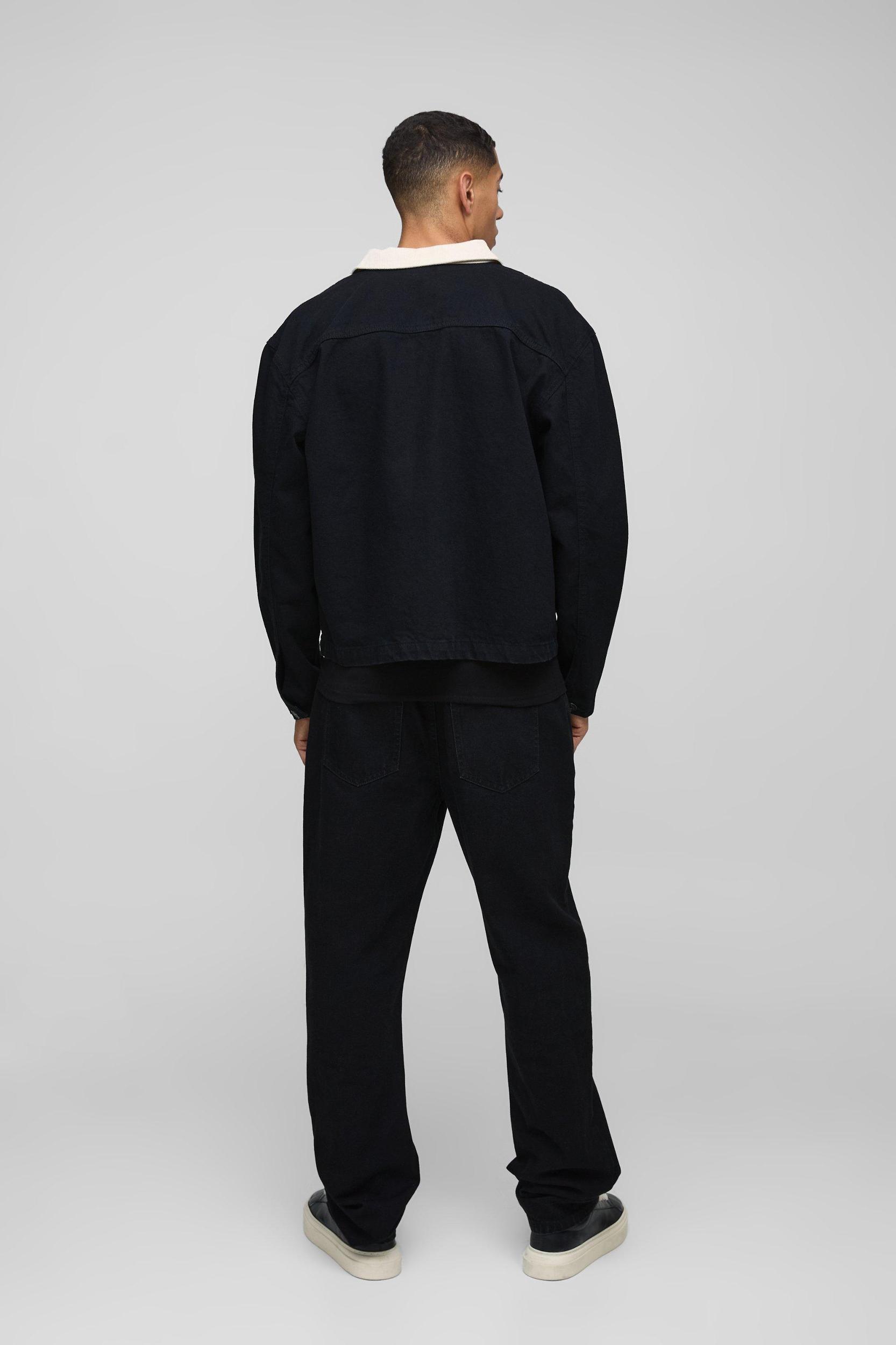 Regular Cord Collar Jean Jacket | boohooMAN USA Product Image