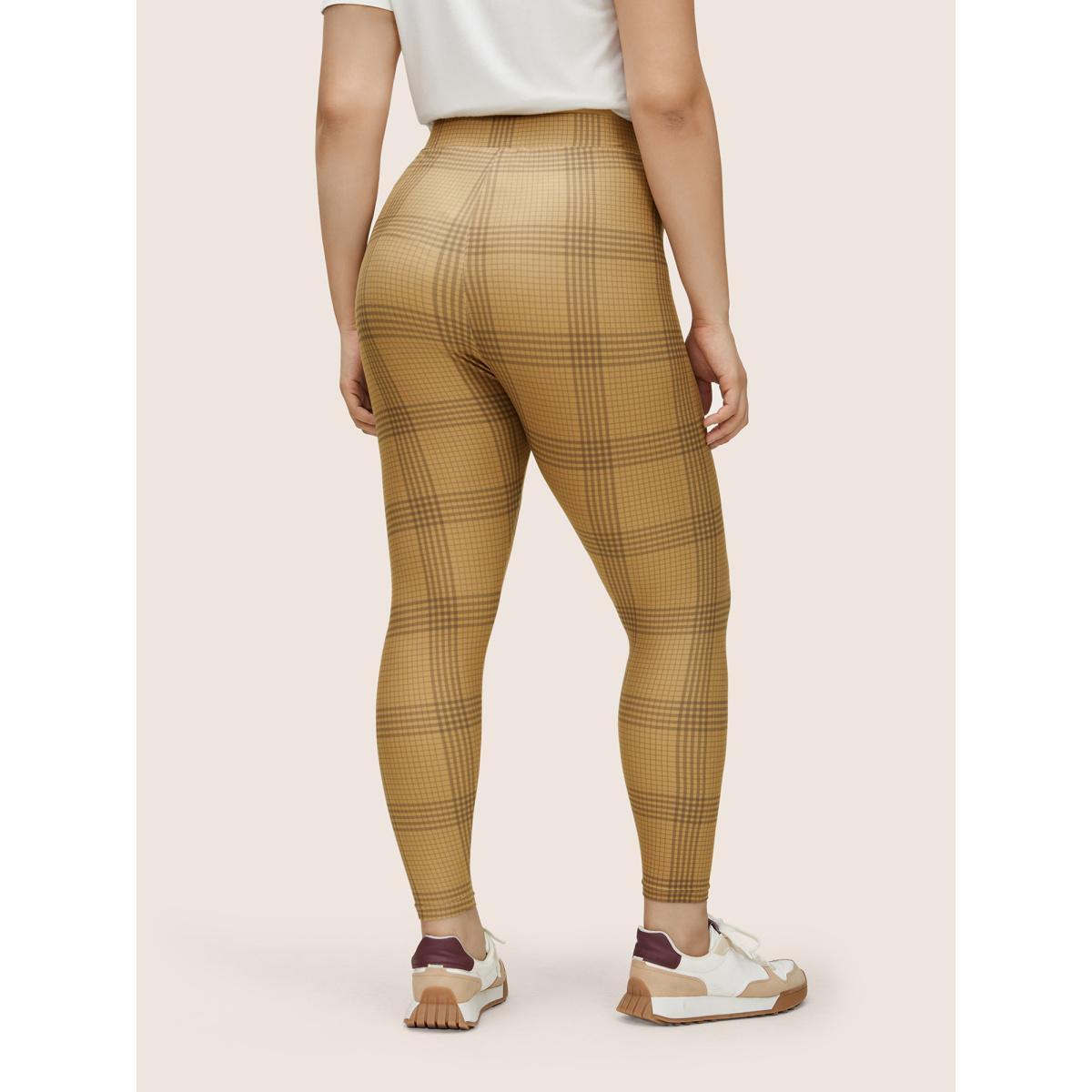 Plus Size Plaid Elastic Waist High Rise Skinny Leggings Women DarkBrown Casual High stretch Skinny High Rise Everyday Leggings BloomChic 26/4X Product Image