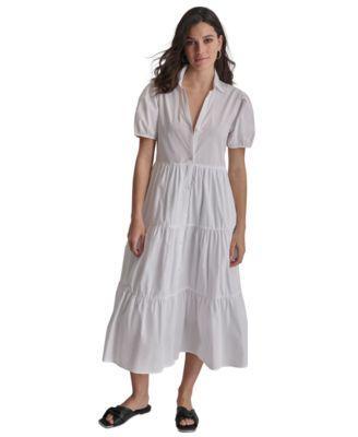 Dkny Womens Puffed-Sleeve Tiered Shirtdress Product Image
