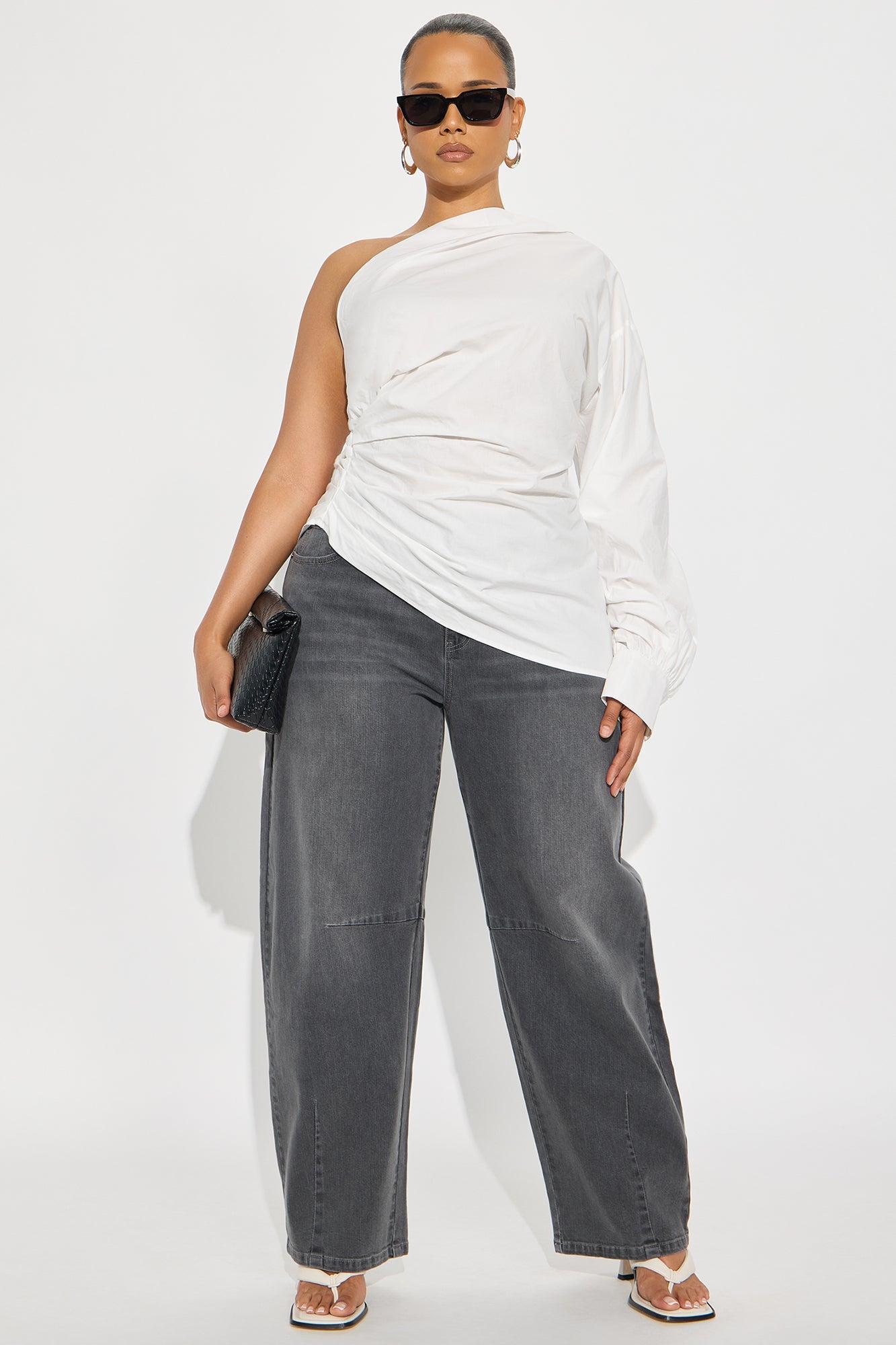 Dahlia One Shoulder Poplin Top - White Product Image