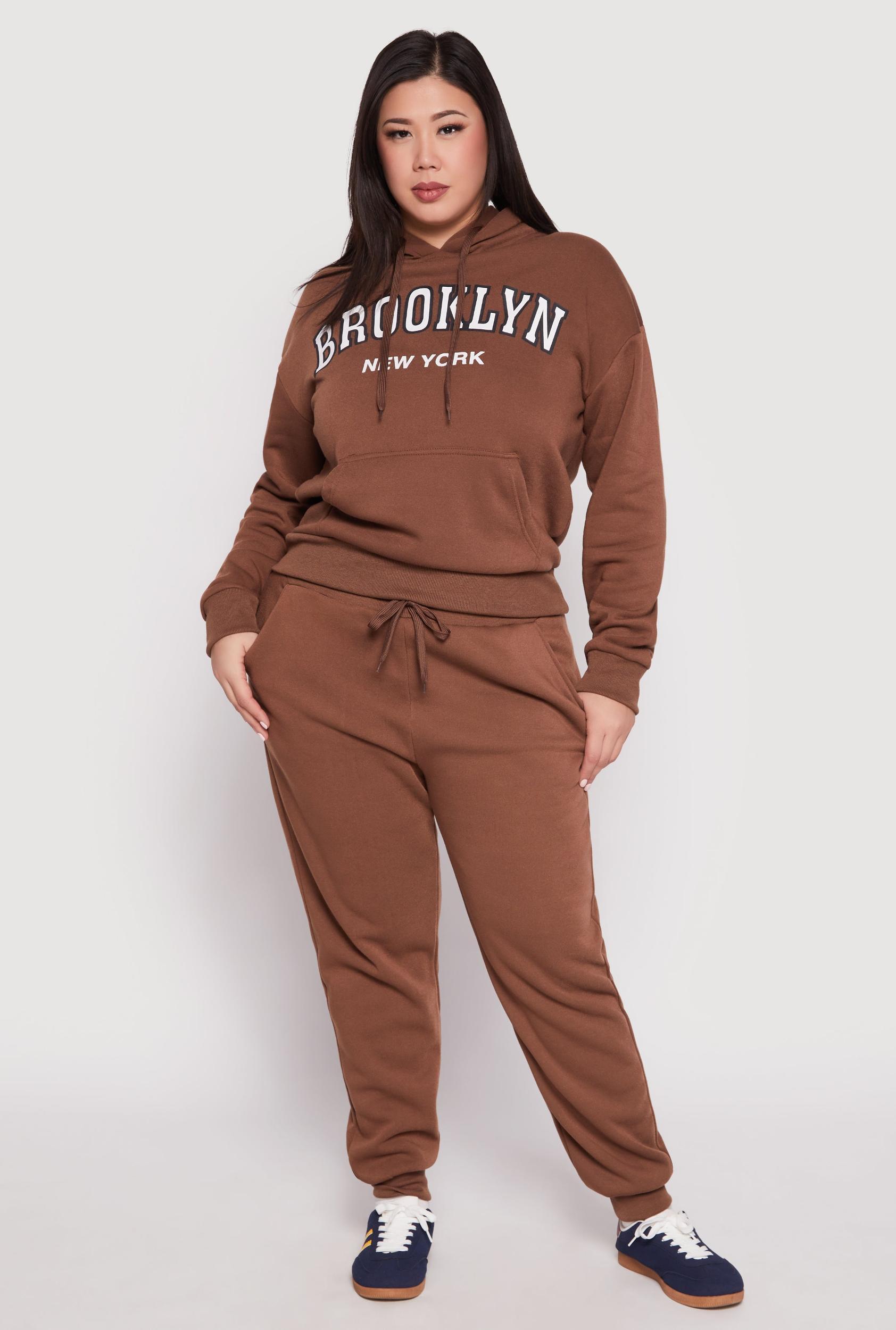 Womens Plus Size Fleece High Waisted Drawstring Joggers Product Image