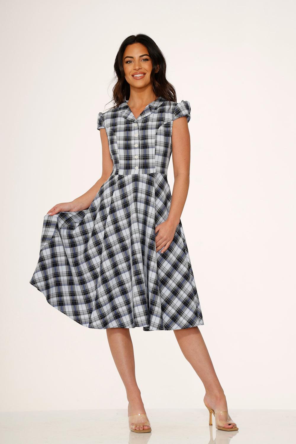 Blue Plaid Swing Dress Product Image