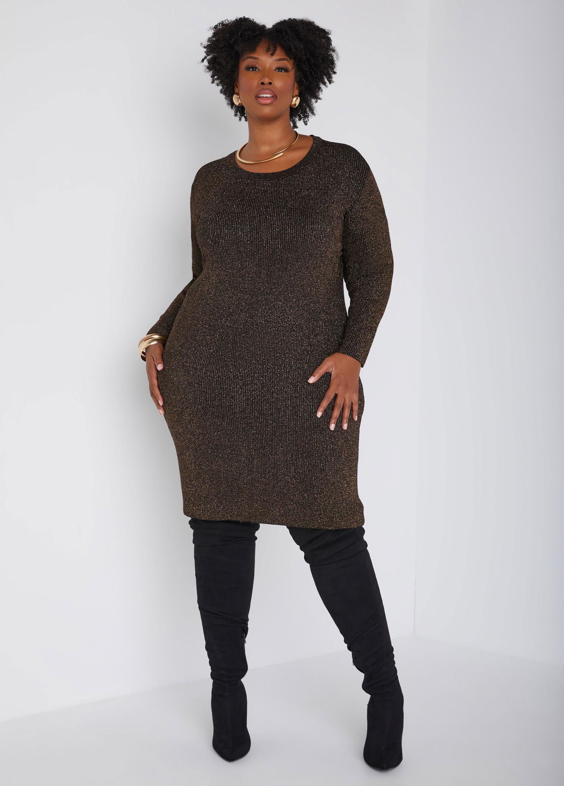 Plus Size Lurex Bodycon Sweater Dress Ashley Stewart Product Image